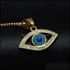 Pendant Necklaces Hip Hop Stainless Steel Bling Iced Out Evil Eye Pendants Ip Gold Filled Natural Stone Necklace For Men Jewelry 367 Dhvec