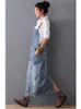 Casual Dresses Women Loose Denim Dress Ladies Bleached Holes Denim Dress Female Spaghetti Strap Ripped Vintage Denim Dresses 230207