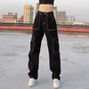 Jeans femme taille haute pantalon Slim Denim poche pantalon élastique Cargo pantalon fille mode Harajuku Style 230206