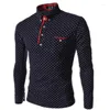 Polo da uomo Polo da uomo Camicie 2023 Autunno Uomo Moda Camicia a maniche lunghe a pois Bottone maschile Henley Neck Casual Slim Fit Camisa