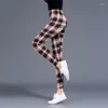 Leggings da donna Pantaloni sportivi da fitness Pantaloni da palestra a vita alta sottili da ragazza Leggin stampati scozzesi elastici Jogging da corsa