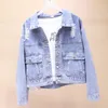 Vestes Femmes Vintage Harajuku Bleu Clair Lâche Big Poche Trou Denim Femmes Printemps Automne 2023 Casual Manches Longues Femme Jean JacketWomen'