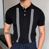 Yaz Erkek Polo Gömlek Kısa Kollu Polos Business T Shirt Street Giyim Gündelik Örgü Gömlek