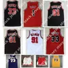 Мужские NCAA 1 # Деррик Роуз Красные Джерси Баскетбол Червь 91 # Деннис Родман Белый Черный 33 # Скотти Пиппен Сшитые