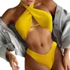 Mutade feminina 2023 Solid Color Split Bikini American Sexy Slim Swimsuit Women