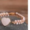 Tennis Women Rose Quartz Heart Stone Charm Pink Jasper Bead String Gevlochten armband handwoven