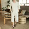 Survêtements pour hommes style chinois vêtements ethniques lin broderie t-shirt à manches courtes shorts ensemble mode vêtements de sport décontractés deux tartes