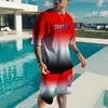 남자 tracksuits 여름 패션 캐주얼 비치 반바지 세트 3d 인쇄 o 넥 탑 대형 t 셔츠 스포츠웨어 2 조각 230206
