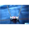 Pendant Necklaces Wholesale Mom Mothers Day Necklace Pink Heart Shaped Zircon Letter Mother Clavicle Chain Gift Jewelry Drop Dhgarden Dh7Wy