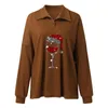 Dames t shirts dameshirt blouse button placket tops rode wijn glas printen revers tuniek lange mouw casual dames strepen