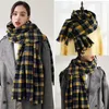 Scarves HUISHI 2023 Colour Splicing Lattice Neck Warmer For Women Fashion Winter Headscarf Cashmere Stripe Long Tassel Scarf Shawls