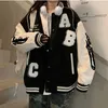 Kadın Ceketler Deeptown Lamb Yün Bombacı Ceket Kadınlar Harajuku Moda Koleji Üniforma Varsity Beyzbol Ceketleri Kadın Büyük Boy