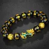 Strand Men Black Obsidian Stone Pärlor Armband Pixiu Chinese Feng Shui Lycka till rikedom Buddha för kvinnliga smycken