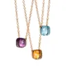 Pendant Necklaces Baoyoc Famous Brand Elegant Multicolor Candy Faceted Crystal and Stone Square Pendant Necklace Fashion Women Girls Party Jewelry G230206