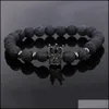 Fili di perline da 8 mm per perle di pietra di lava Bracciale per donne uomini a corona di rame zircone intarsio di gioielli elastici di moda elastico drop drop de dhcij