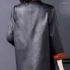 エスニック服中チャイニーズスタイルの女性レザージャケット2023ファッションビンテージ非対称カラーブロックチョンサムレディーストップ11905