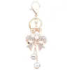 Keychains Imitation Pearls Crystal Bow Chain Keychain Car Holder Bag Pendant For Female Girl Gift Alloy Keyring Trinket Fashion Jewelry