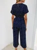 Kobiety Jumpsuits Rompers Lossky Kobiety Jumpsuits Rompers Summer Casual Print Kieszonkowe Kieszonki Kieszonkowe Krótkie rękawie szerokie noga luźne kombinezon 230208