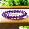 Fios com miçangas 8 mm redondos com miçangas em forma de vidro roxo ametista cristal pedras preciosas pulseira para homem mulher pulseiras elásticas Dhcrb