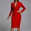 Casual Dresses High Quality Black Red White Women's Long Sleeve V-neck Bodycon Bandage Dress Sexy Celebrity Party 2023 Autumn