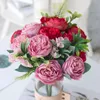 Fiori decorativi Vasi artificiali per la decorazione domestica Rose di seta Peonia Mariage Bouquet da sposa Piante finte Corona di nozze di Natale