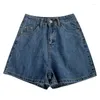 Kvinnors shorts mode kvinnor denim vintage blå hög midja lös a-line korta jeans sommar all-matchade casual byxor