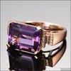 Band Rings Big Amethyst Gemstone Ring Hollowedout Sier Exaggerated Hand Jewelry For Women Crystals Drop Delivery Dhhct