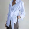 Camicette da donna Camicetta da donna Temperamento tinta unita Estate Autunno Ragazze Camicia irregolare annodata personalizzata Manica lunga con risvolto femminile