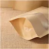 تعبئة أكياس 100 pcs/Lot Kraft Paper Bag Food Moistureproof Stand up re reusable aceaces with window window drop de dh7ya