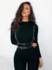 Kobiety Jumpsuits Rompers Kliou Solid Black/Grey Long Rleeve Joks Siksuit Kobiet Elastic Vight Outfit Modna Fitness Fitness Slim Rompers Streetwear 230208