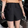 Women's Shorts Seoulish 2021 New Summer Formal Button High Waist Chic Wide Leg Female Solid Elegant Suit Trousers Pocket Y2302