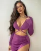 Two Piece Dress Long Sleeve Bandage Sets Elegant Women Top And Skirts Sexy Club Split Set Summer Fashion Outfits 230208