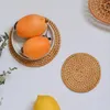 Bord mattor 1pc Pure Natural Rattan Coasters Bowl Pad Handgjorda isolering Placemats Padding Cup Kitchen Fashionable Decoration