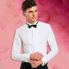 Mens Casual Shirts Wing Tip Collar Tuxedo Shirt Long Sleeve French Cuff Button Wedding Dress Wingtip White Black Pleat with Bowtie 230208