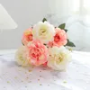 Decorative Flowers Pink Artificial Silk Peony With Plant Leave Paper Wall Decor Wedding Decoration Autumn Blumen Craft Mother's Day