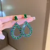 Kolczyki obręcze Yamega Bling owalny kształt zielony kryształ dla kobiet Oświadczenie Drop Dangle Fashion Jewelry Akcesoria