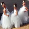 Mädchenkleider Elfenbein Spitzen Kinder Erst Nackt Kristallperlen Belt Blume Kleid Hochzeit Party