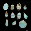 Charms Amazonite Stone Pendant Natural Flat Round Waterdrop Pendants Connector Charm g￶r smycken halsband ￶rh￤nge Tillbeh￶r DHX8M