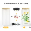 Tumblers Us Stock 16Oz Sublimation Blanks Glass Diy Heat Transfer Clear Frosted Juice Cup Café Té Tazas Summer Drinkware Bottles W Dhumr