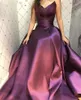 Purple evening Prom Dresses Robe de Soiree V-Neck A-Line simple Satin Prom Dresses With Lace up Back vestidos de fiesta de noche