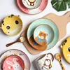 Bowls Cute Cartoon Bowl Hand Painted Ceramic Kid Rice Fruit Salad Animal Plate Dish Set Coffee Mug Tableware