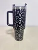Wholesale Leopard 40oz Water Bottles with Handle and Straw Stainless Steel Insulated Travel Mug Tumbler Big Capcity Cups Keep Drinks Cold