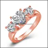 Pierścienie klastra serce dla kobiet Wedding zaręczynowy biżuteria ślubna Cubic Zirkonia Stone Elegancki pierścień Sier Drop Dhso9