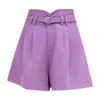 Women's Shorts Seoulish Purple Formal with Belted Summer 2021 New High Waist Office Wide Leg Elegant Chic Trousers Y2302