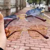 Güneş Gözlüğü Metal Gözlük Çerçeve Erkekler Kadın Moda Çerçevesiz Gözlük 2023 Gradyan Çok Molor Gözlük Gafas de Solsunglasses