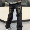 Jeans da uomo Baggy Men Y2K Fashion Designer Black Star Pantaloni stampati Pantaloni Streetwear Pantaloni casual in denim dritti larghi a vita bassa