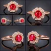 Кольца and Rings Rose Gold Ruby Ring для женщин, цветущих цветочные валентинки День подарок, украшения оптовые кристаллы.