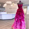 Party Dresses Colorful Fashion Prom Dress Strapless Sleeveless Layered Ruffles Tulle Aline Floor Length Women Evening Homecoming Gowns 230208