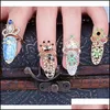Altri accessori di moda Bowknot Nail Ring Charm Corona Fiore Anelli di barretta di cristallo per le donne Lady Strass Unghia protettiva Dhxhf