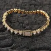 Pulsera de tenis con corte de corazón helado, joyería de lujo de Hip Hop chapada en oro para mujer, pulseras de eslabones cubanos con diamantes de baguette helado Cz